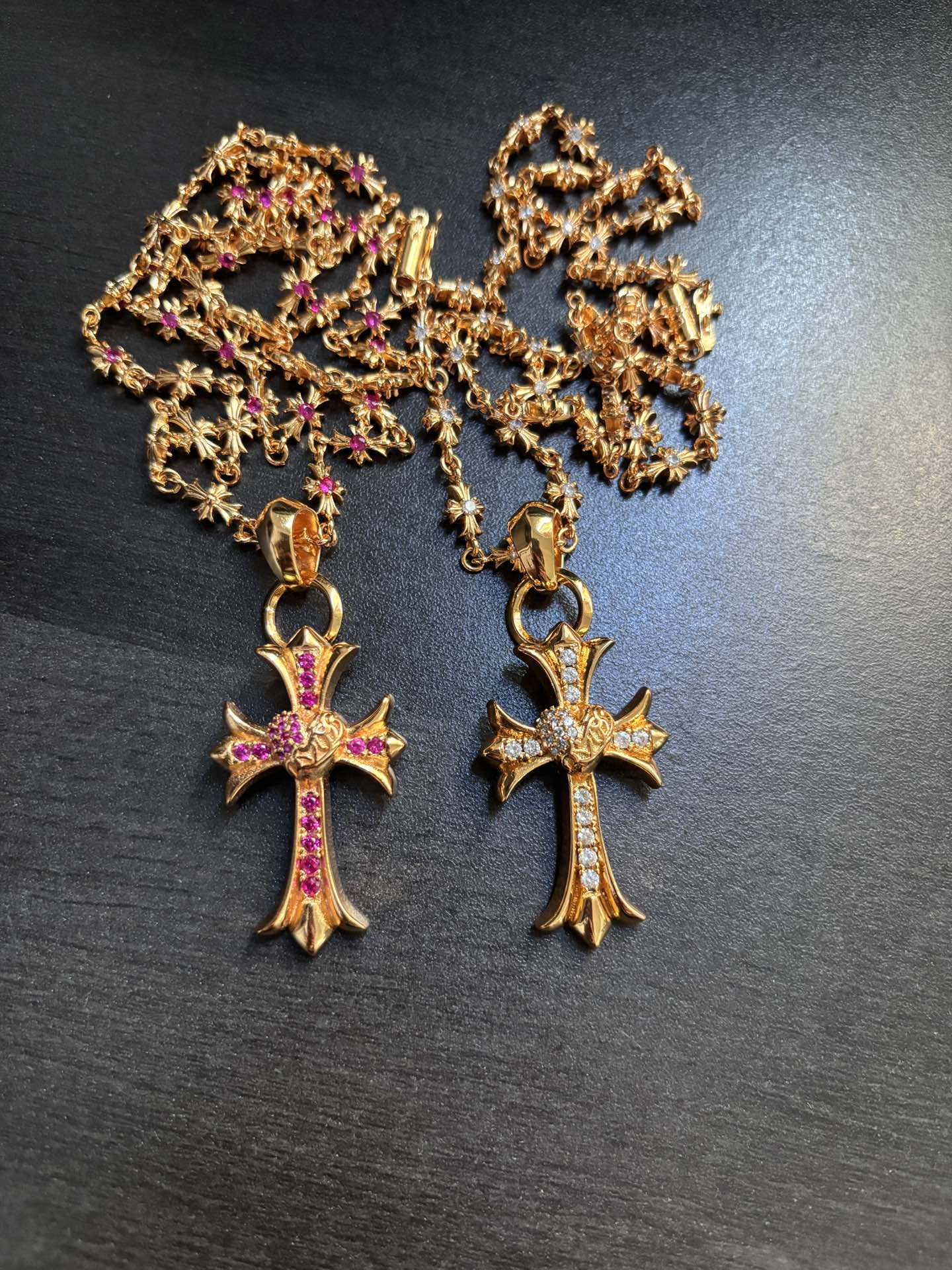 Chrome Hearts Gold Cross Pendant with Gemstones